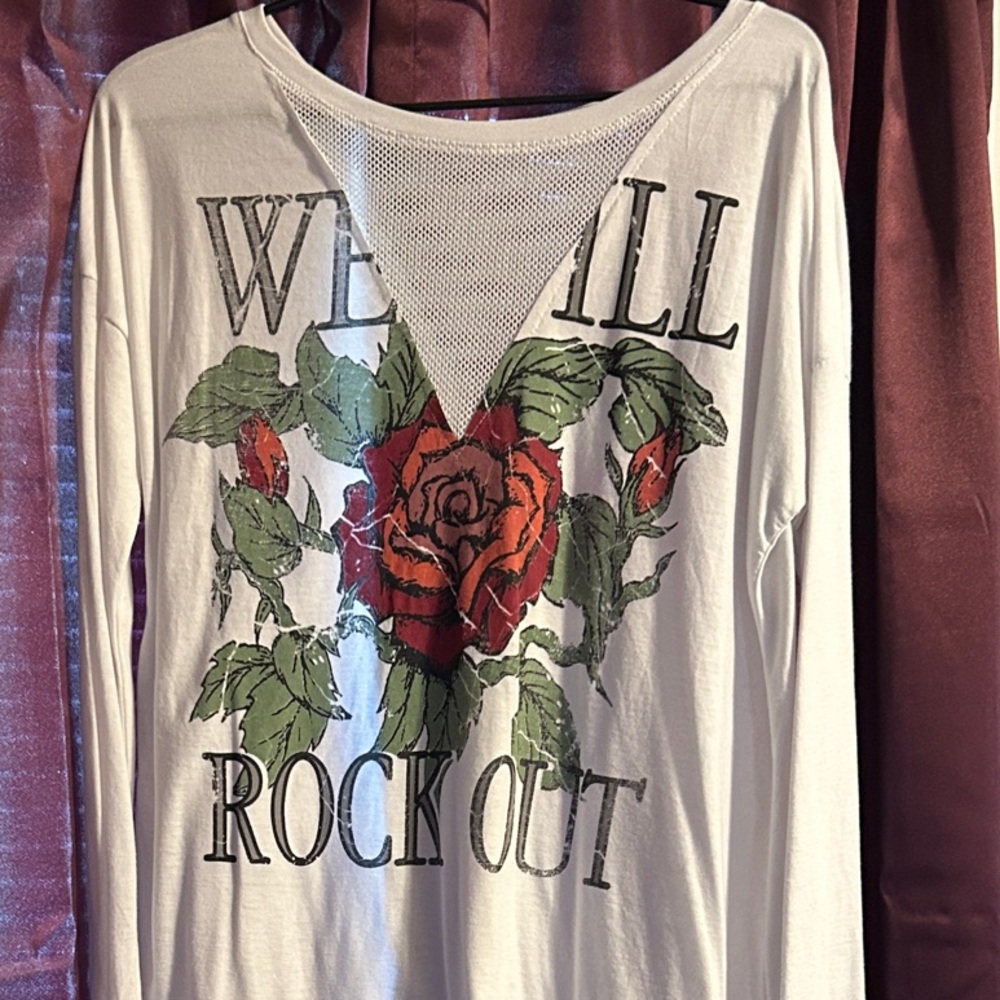 Freeze White Long Sleeve Top with Rose Graphic